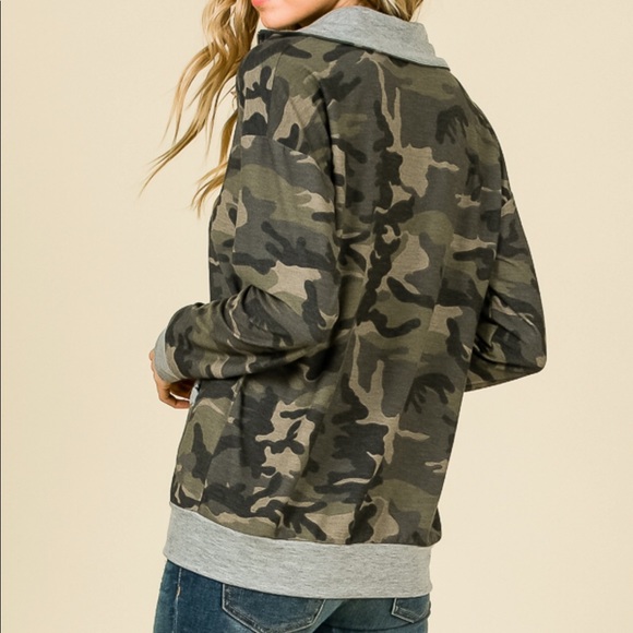 7th Ray Quarter Zip Camo Long Sleeve Pullover Army Green Normcore Athleisure - Picture 3 of 4